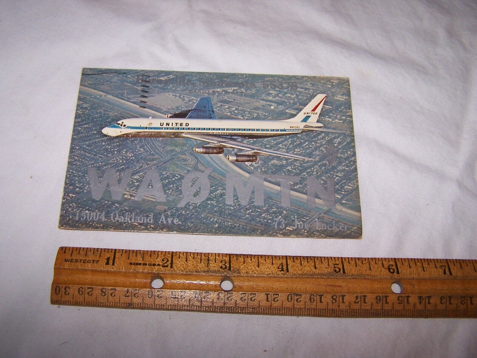 1966 UNITED Airlines QSL Card Postcard BURNSVILLE MINNESOTA