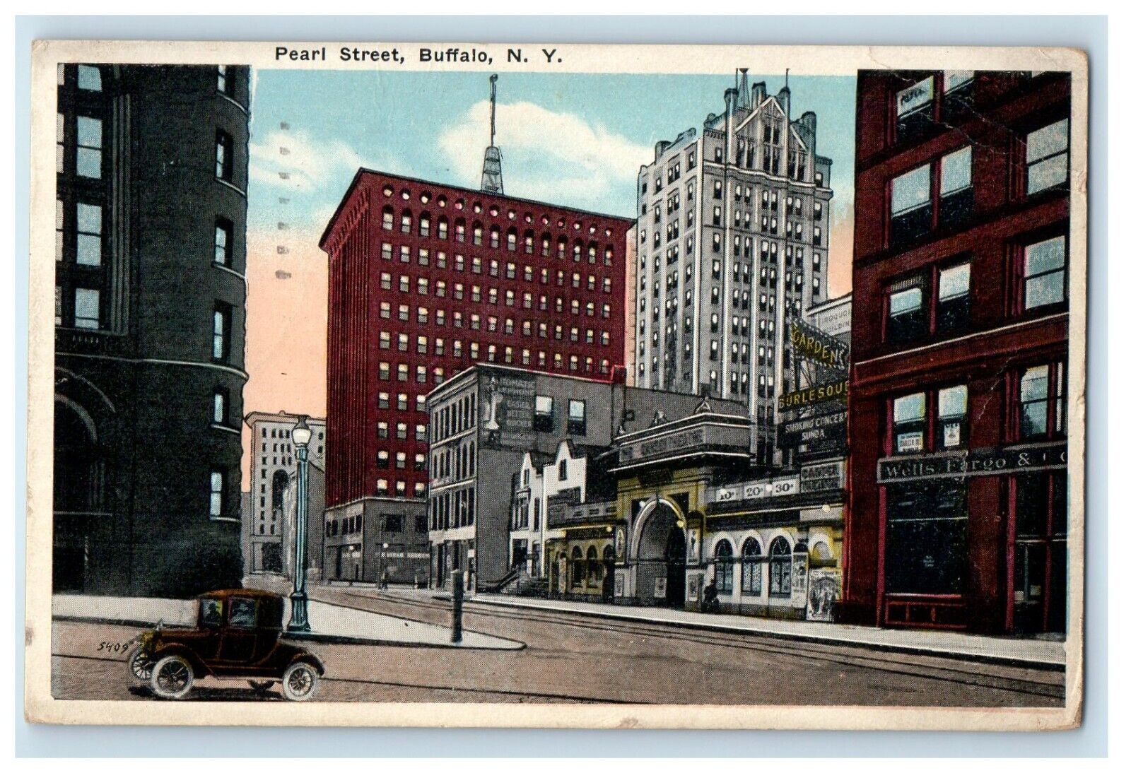 1921 Pearl Street Wells Fargo Buildings Car Buffalo New York NY Vintage Postcard