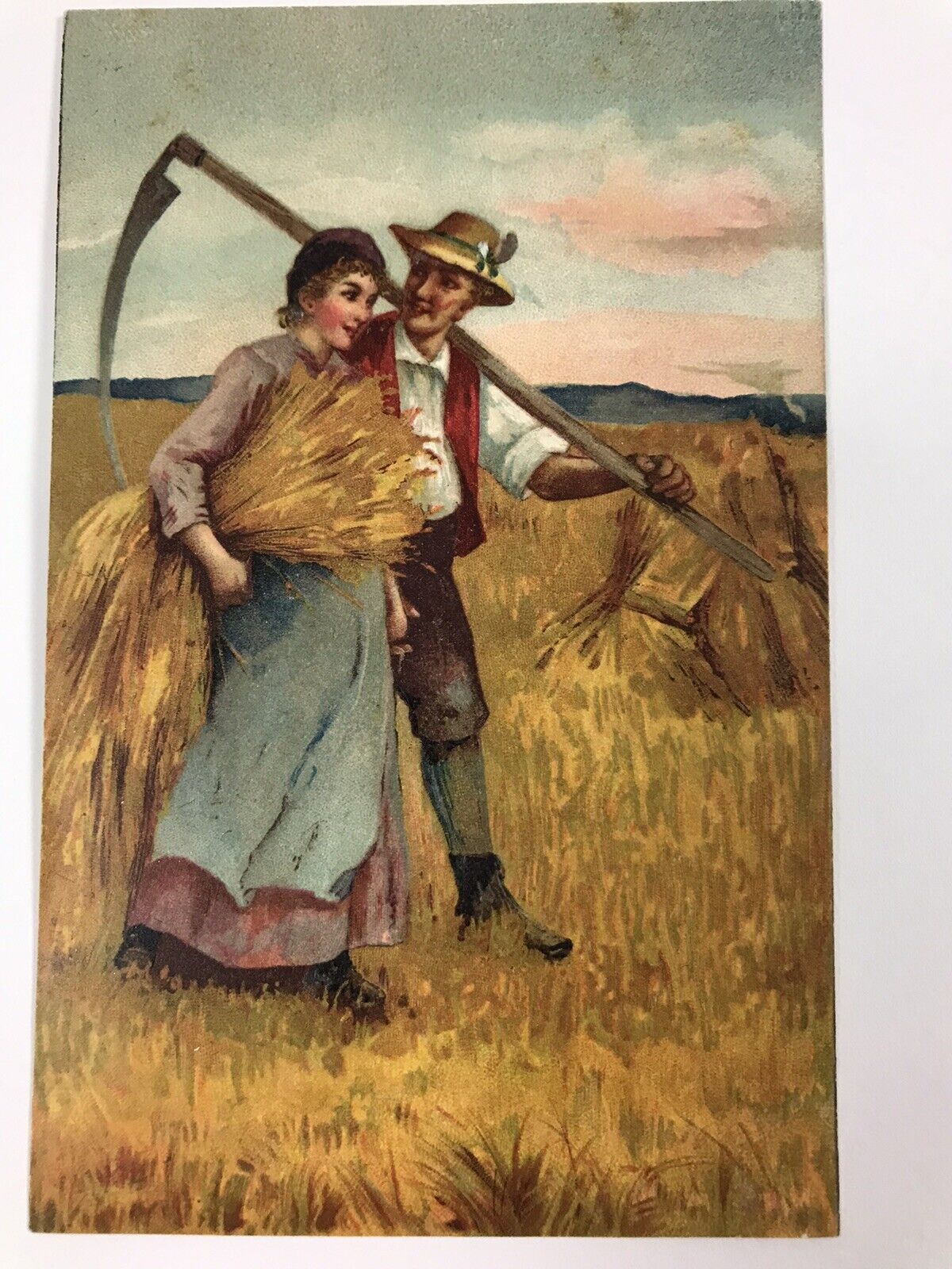 vintage 1909 summer harvest husband & wife divided back postcard