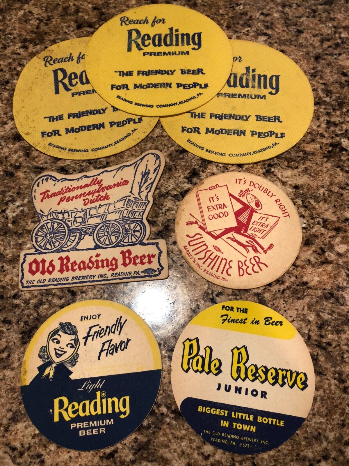 Reading, Pa. Beer Coasters (Old Reading, Reading Premium, Pale Reserve, Sunshine