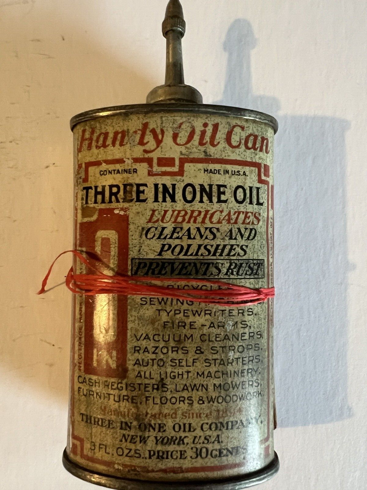 RARE Antique Three In One Oil Oiler Can w/ Original Paper LABEL NY Lead Spout