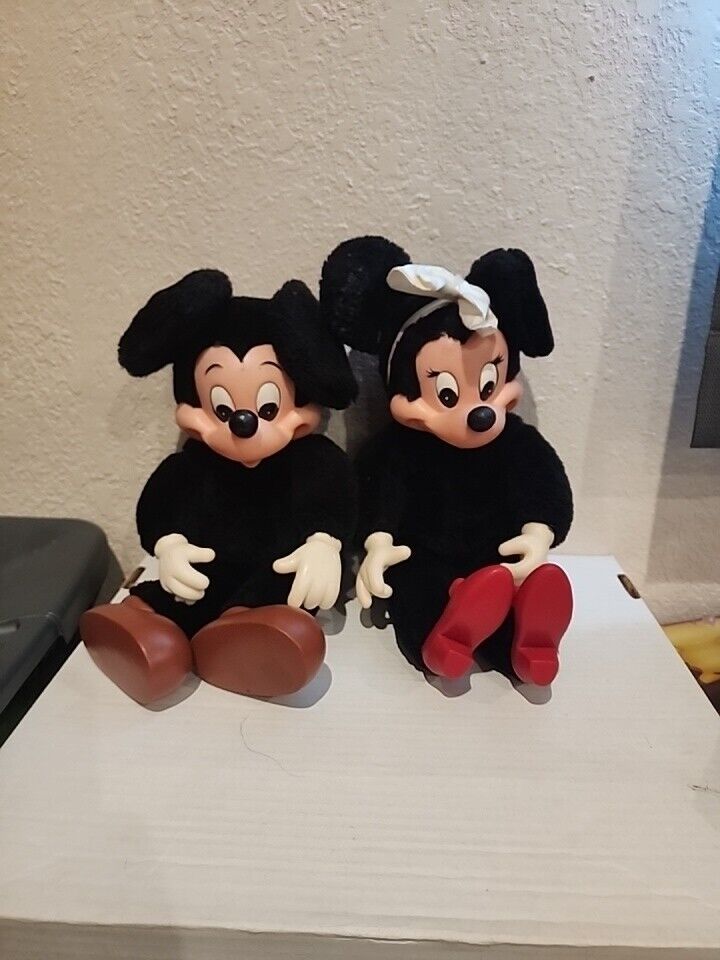 Vintg. Disney Mickey&Minnie Mouse Rubber Face Stuffed Animal Plush Doll Applause