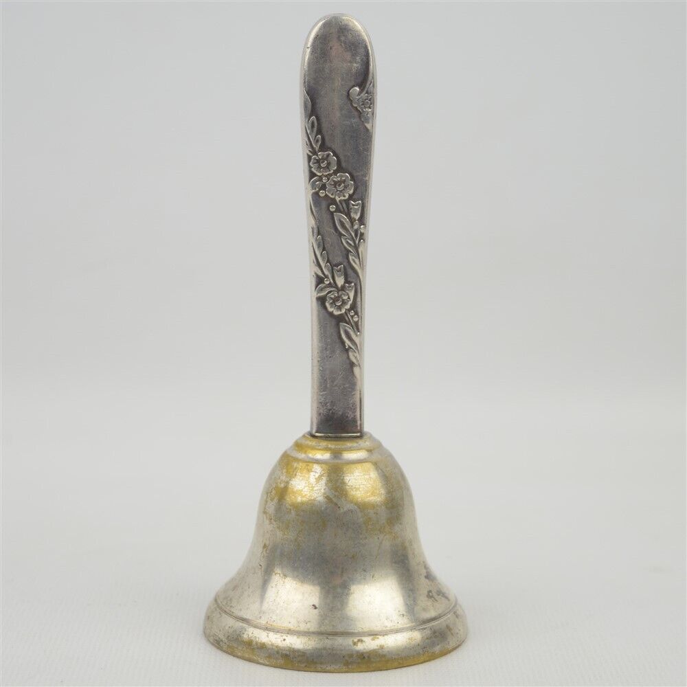 Vintage Small Silverplated Brass Fancy Dinner Bell Hollow Handle 6\