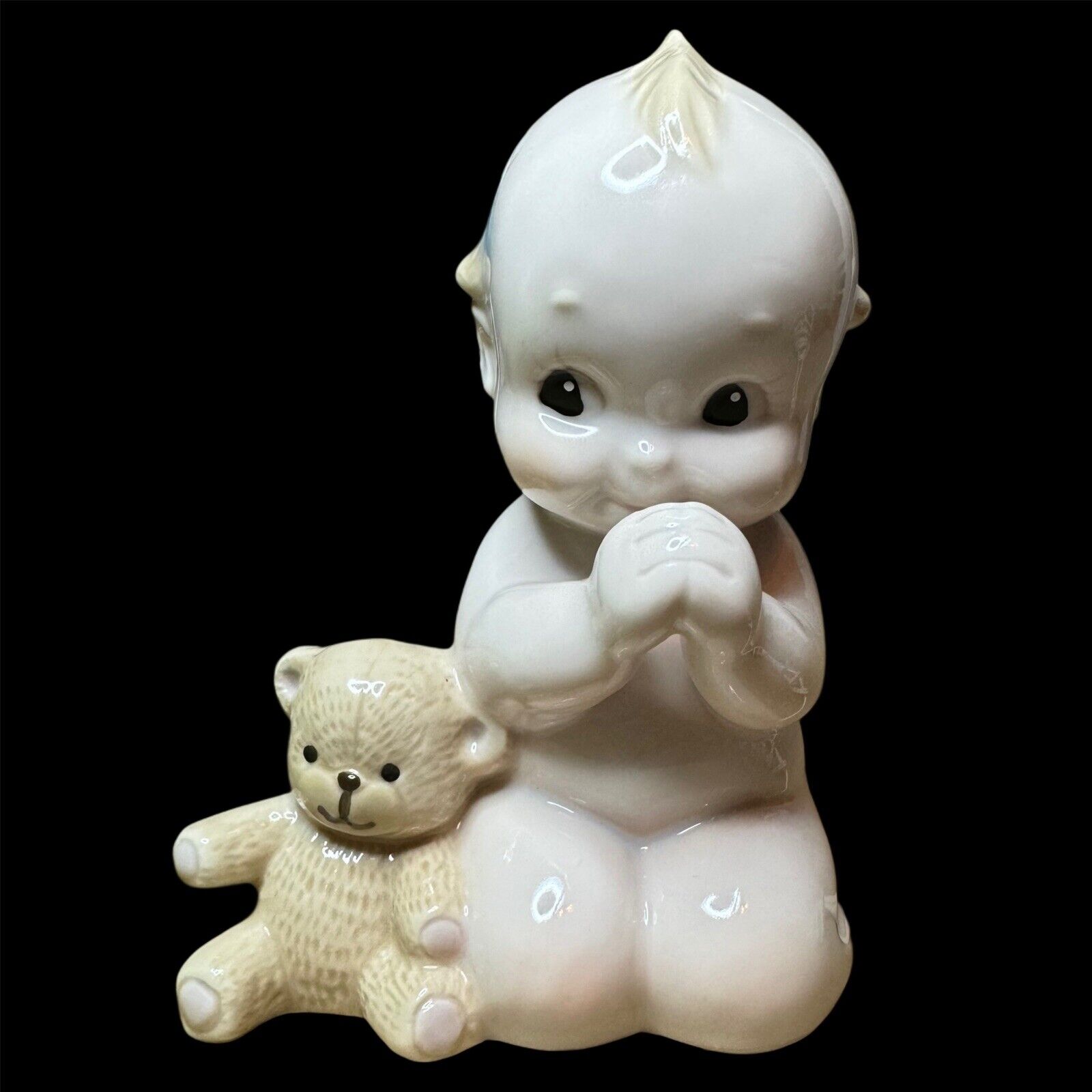 Vintage Kewpie Cherub W/Teddy Bedtime Prayers Night Light Ceramic Figurine