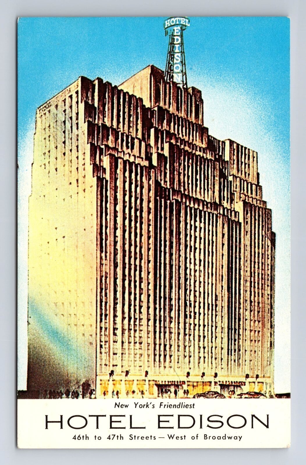 New York City NY-Hotel Edison, Advertisement, Antique, Vintage Postcard