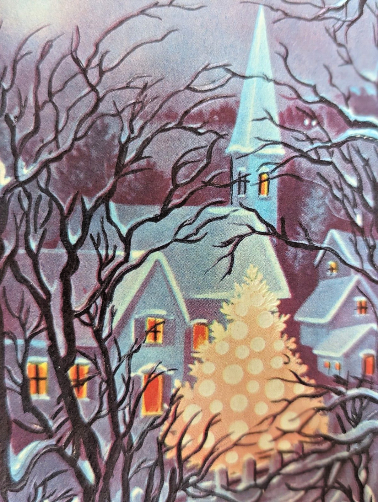 Vintage Night Time Christmas Lights 1950\'s Used Greeting Card (EB4886)