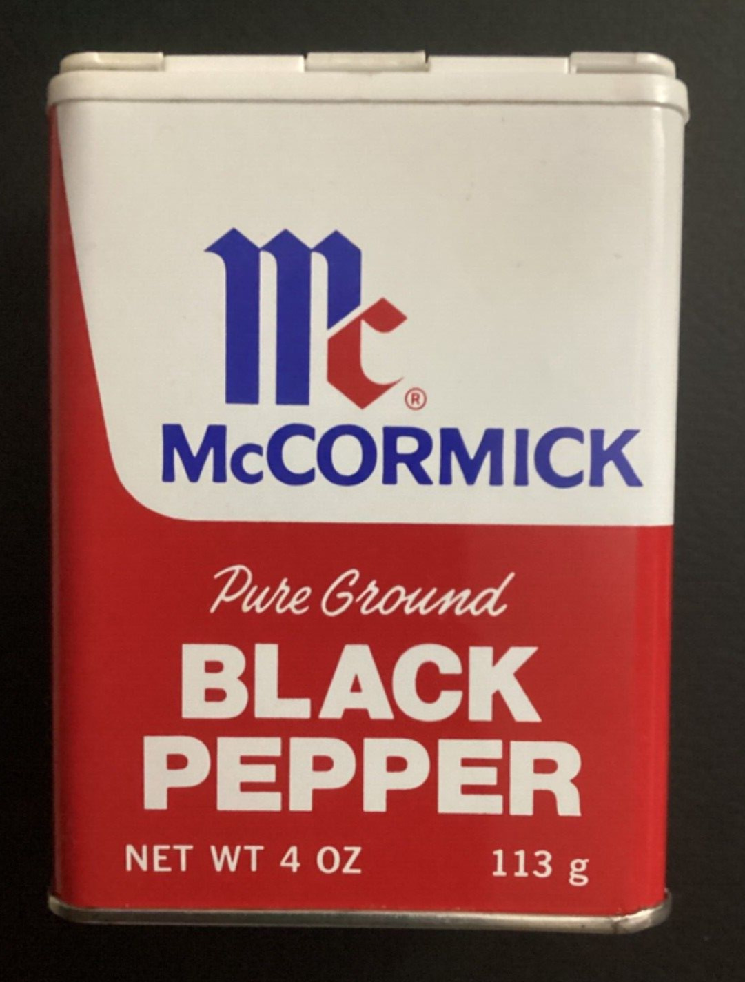 Vintage 1979 McCormick Tin Black Pepper 4oz Tin Empty