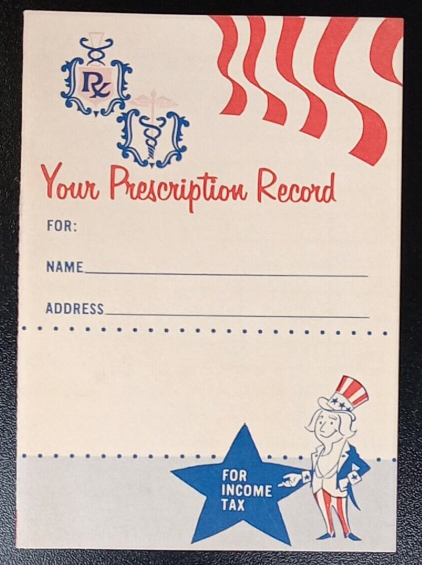 Owens Illinois RX Prescription Record Income Tax Patriotic Uncle Sam Pharmacy