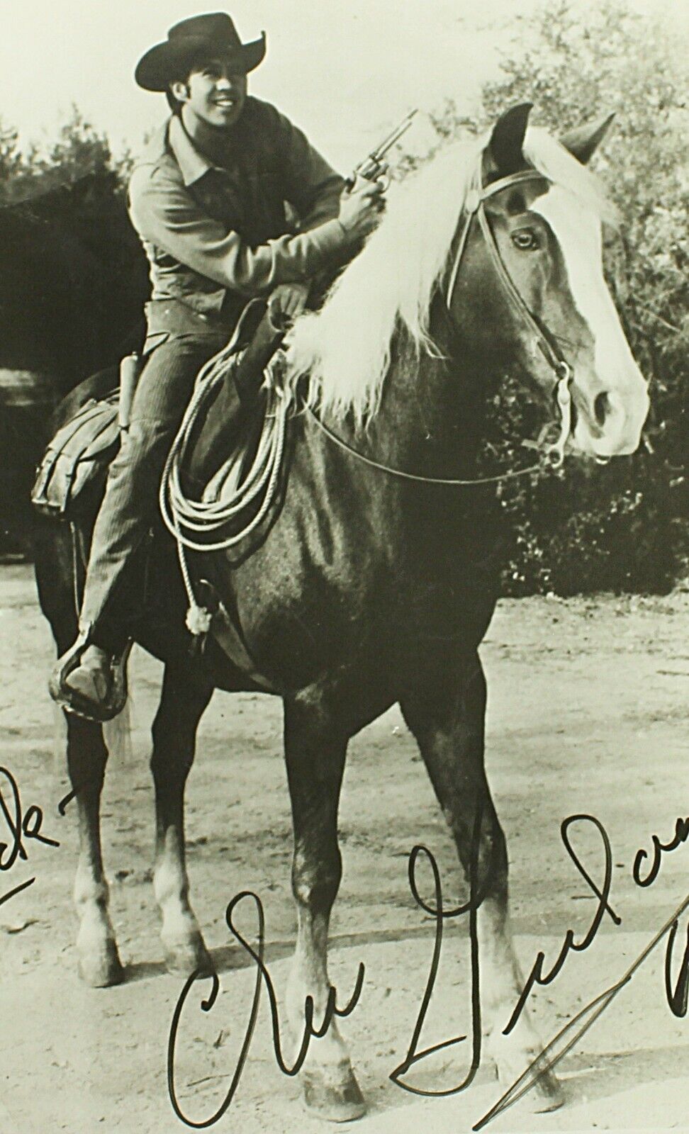 Vintage Autographed CLU GULAGER 8x10 Photo on Horse Black & White