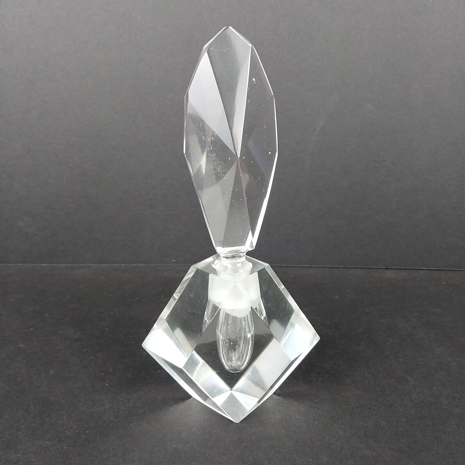 Vintage Hand Cut Art Deco Beveled Glass Crystal Perfume Bottle 6.5\