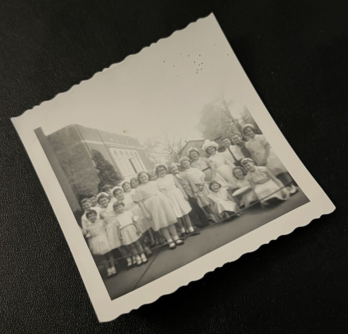 Vintage Class Photo 1962 Black and White Girls Boys Teacher Outside