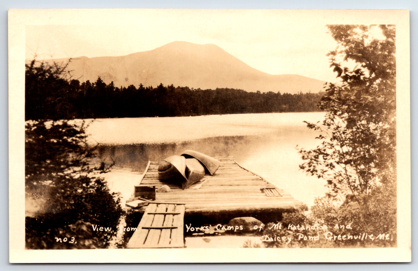 View from York\'s Camp of Mt Katahdin and Daicey Pond Greenville Real Photo ME