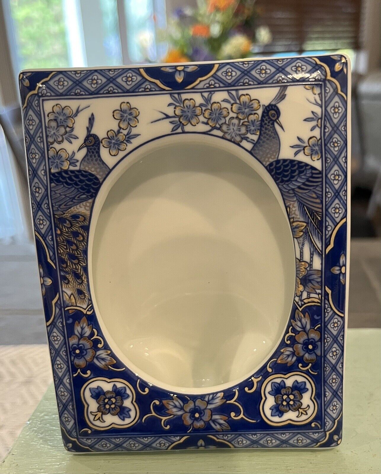 Tahchashi Blue White Royal Peacock Porcelain Picture Frame