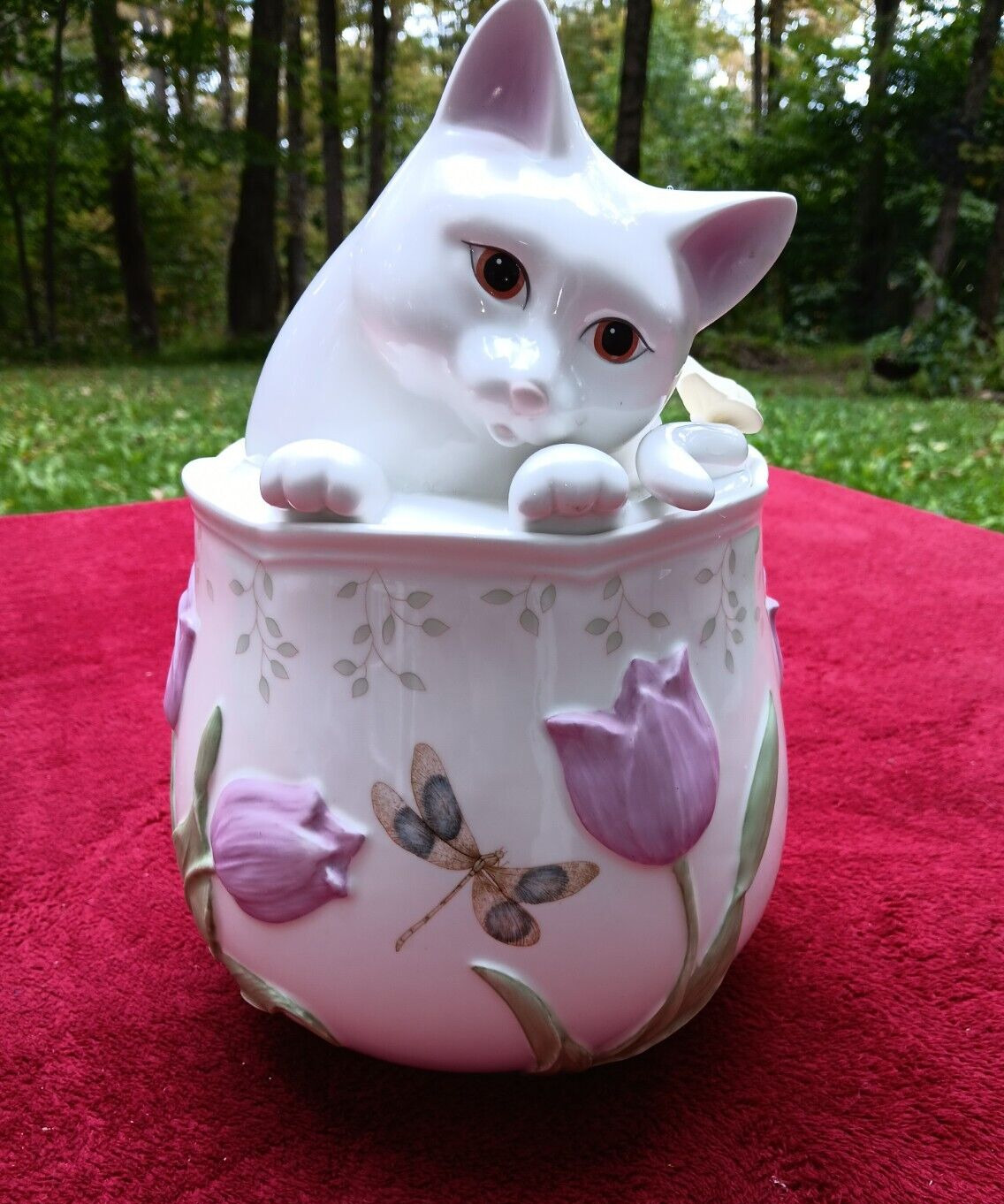 Lenox Butterfly Meadow Kitten Kitty Cat Cookie Jar Item #806729 NICE Read