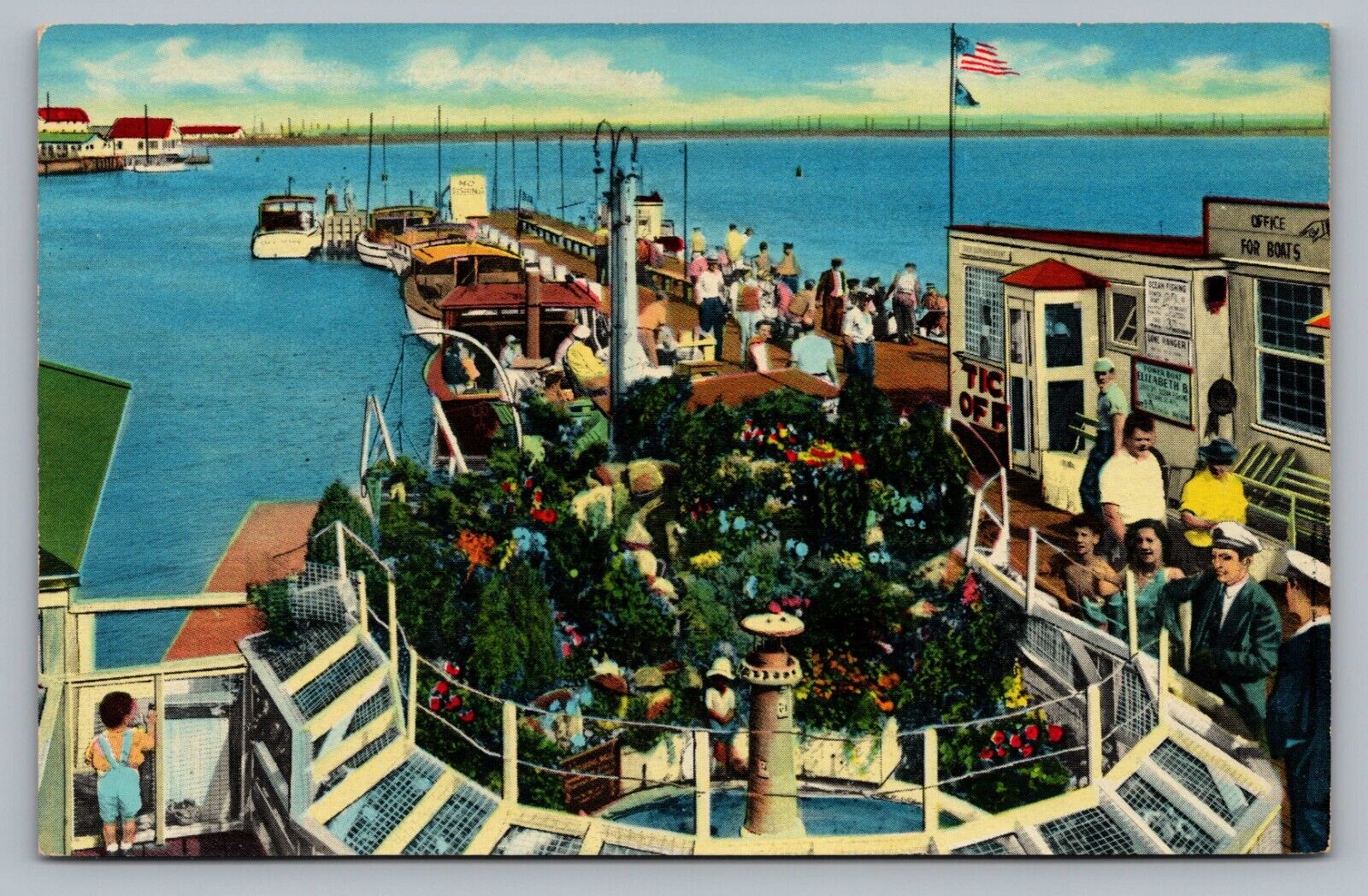 Atlantic City NJ Ship Ahoy Inlet Fishing Boats Wharf New Jersey Postcard Vtg F1