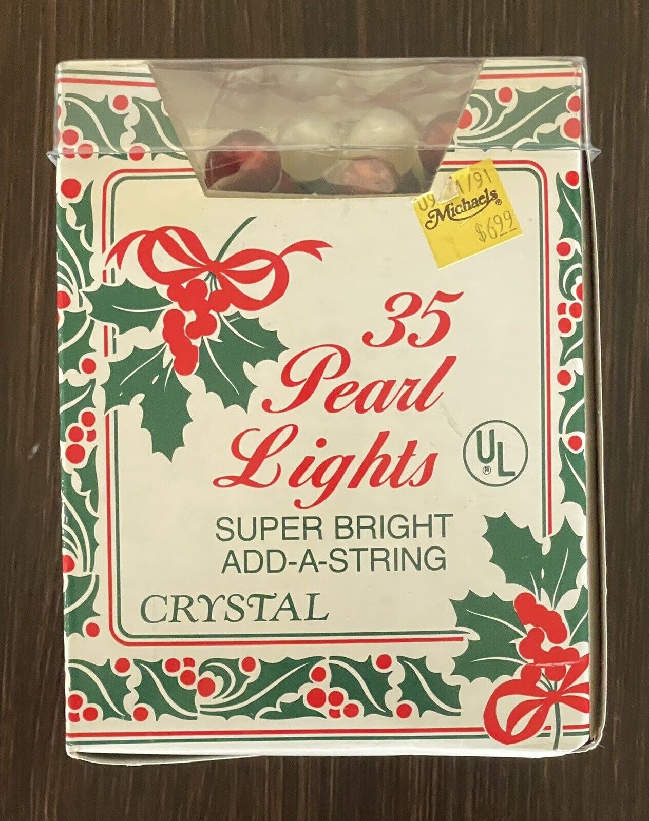 Vintage Michael\'s Red-and-White Pearl Christmas Lights 25-Foot Add-A-String