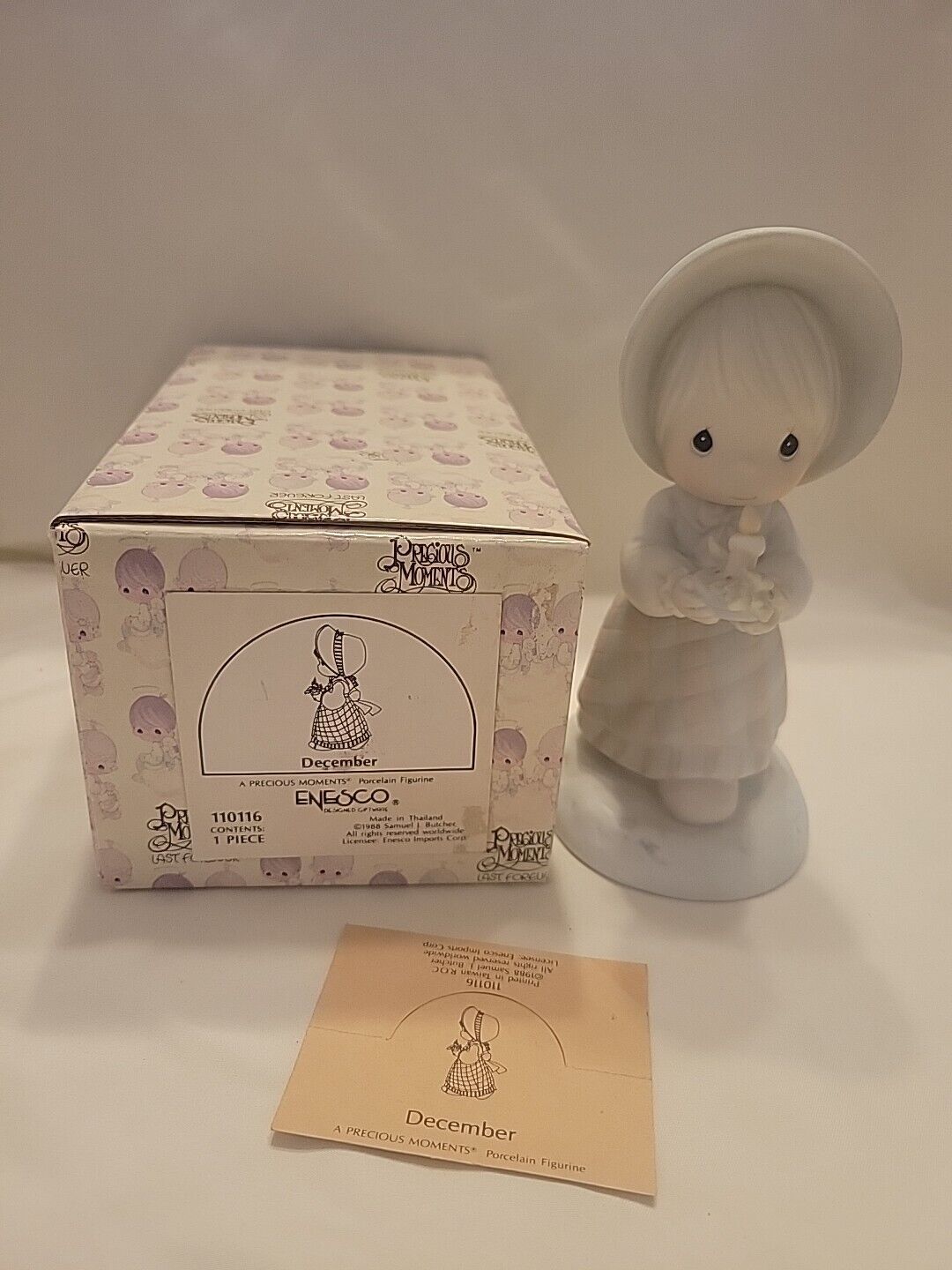 Vintage New Precious Moments #110116 December Calendar girl figurine 1988;NIB