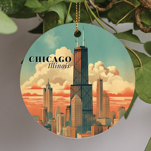 Chicago Illinois Ornament, Christmas Gift, Willis Tower, Travel Ornament
