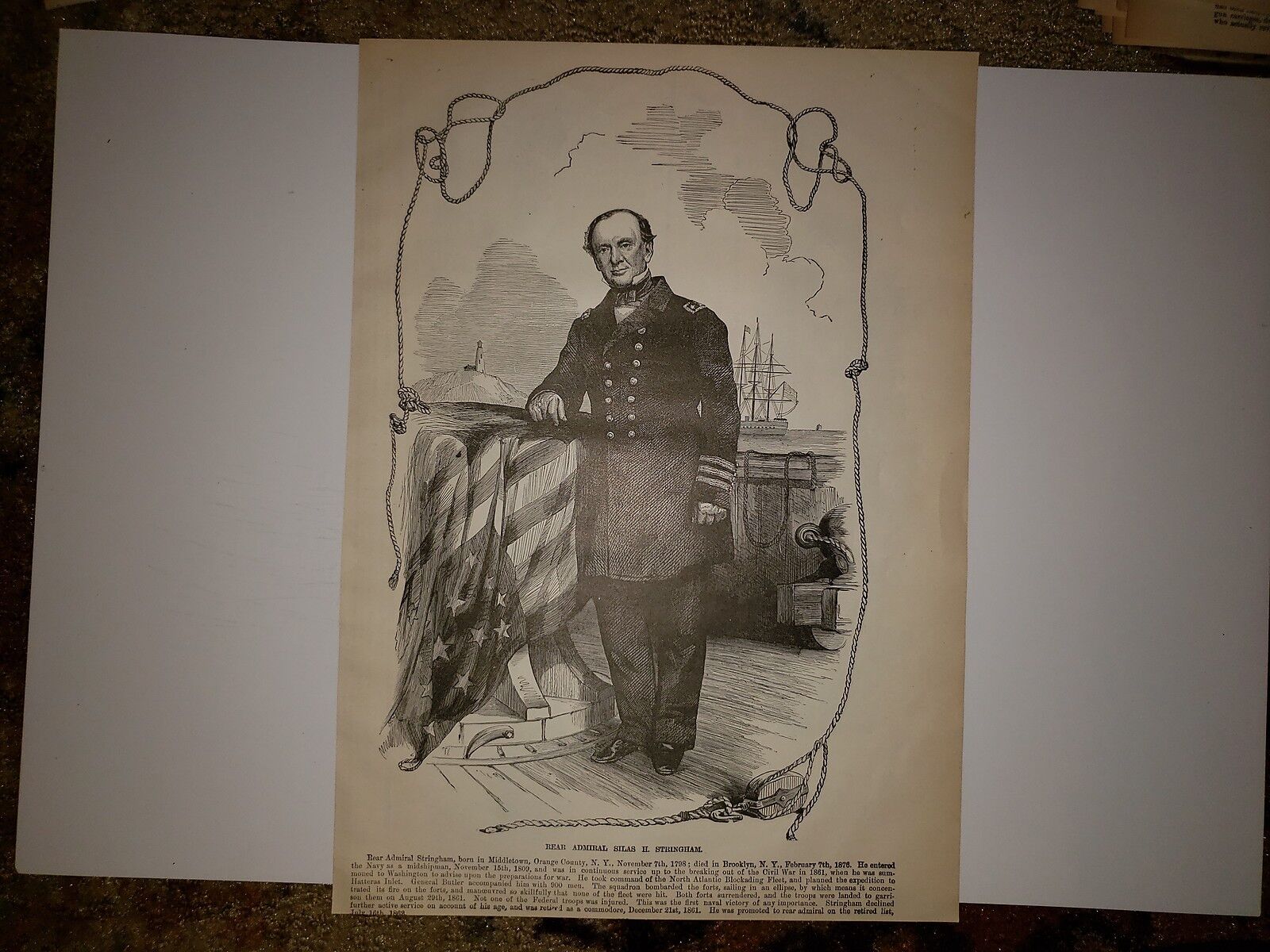 Rear Admiral Silas H. Stringham Civil War 1896 Sketch Profile Sheet RARE