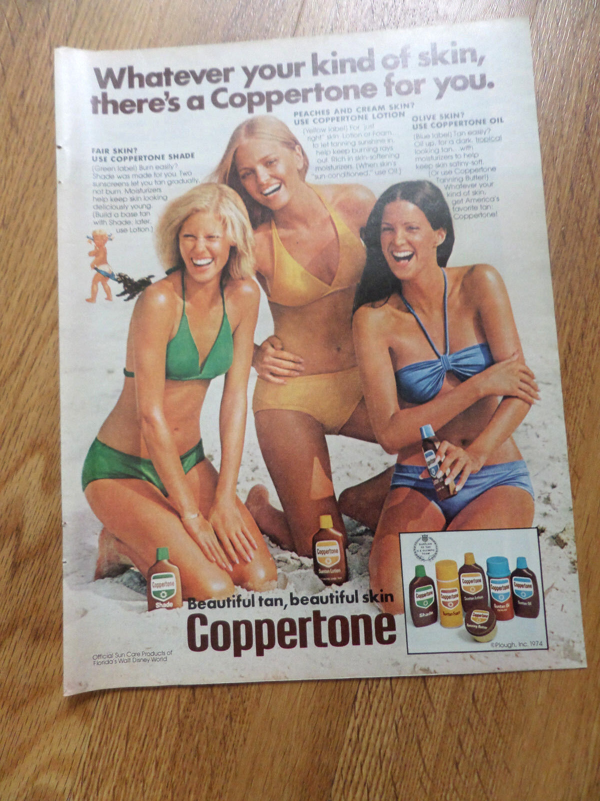 1976 Coppertone Sun Tan Ad Fair Skin Peaches & Cream Skin Olive Skin? 