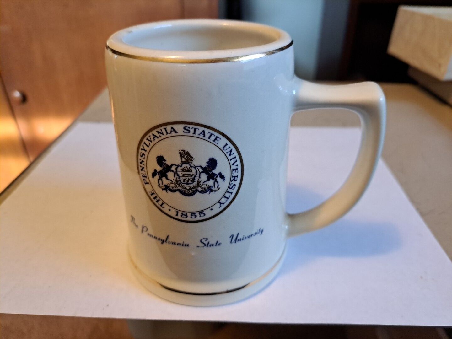 Vintage 1855 Penn State Pennsylvania University Coffee Beer Mug College Gold Trm
