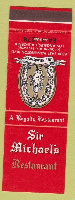 Matchbook Cover - Sir Michael\'s Restaurant Los Angeles CA