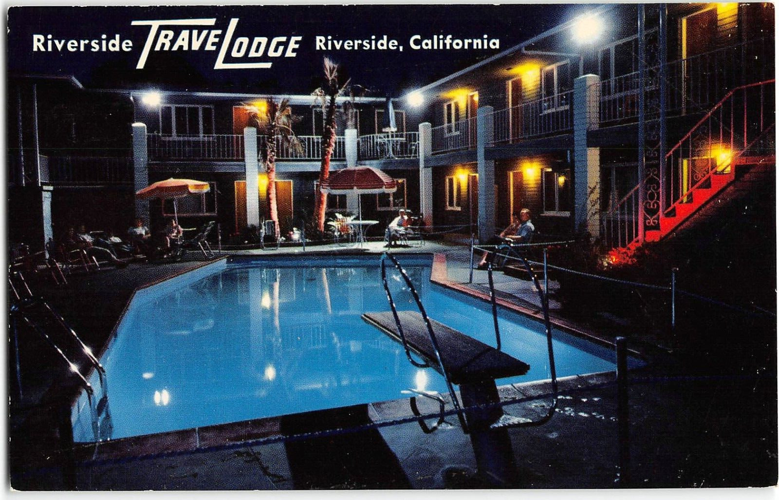 RIVERSIDE TRAVELODGE Swimming Pool California Roadside c1950s Vintage Postcard