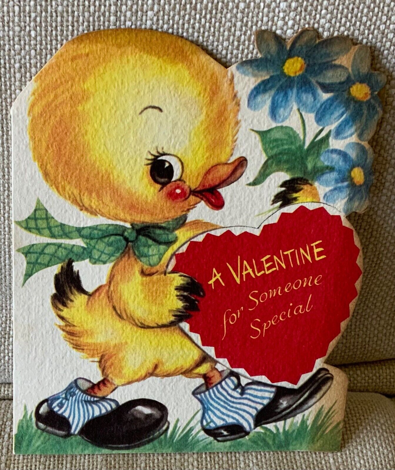 VTG 1949 American Greetings DieCut Valentine Card Anthropomorphic Duck