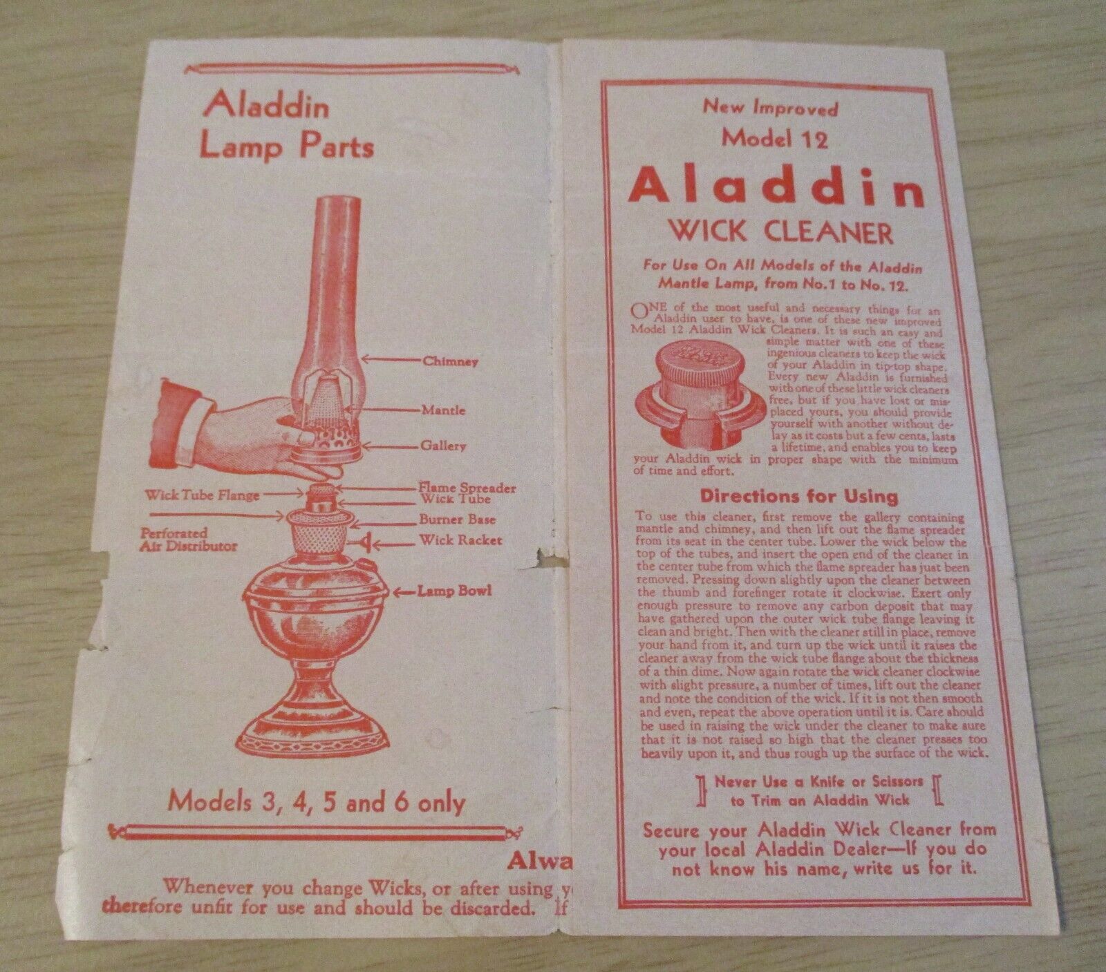 VTG 1931 ADVERTISING Brochure/Flyer~\'ALADDIN Kerosene LAMPS\'~Parts/Cleaner~