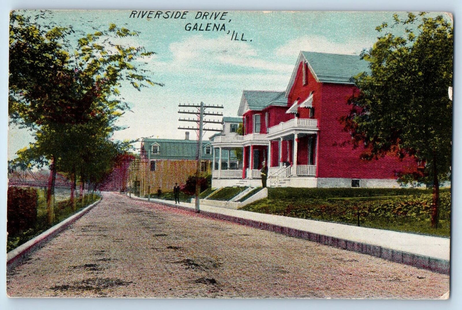 c1910\'s Riverside Drive Dirt Road Residential Area Galena Illinois IL Postcard