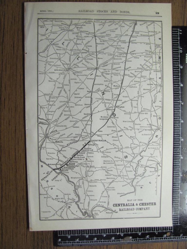 ANTIQUE CENTRAILIA & CHESTER RAILROAD SYSTEM MAP PRINTED IN APRIL 1895