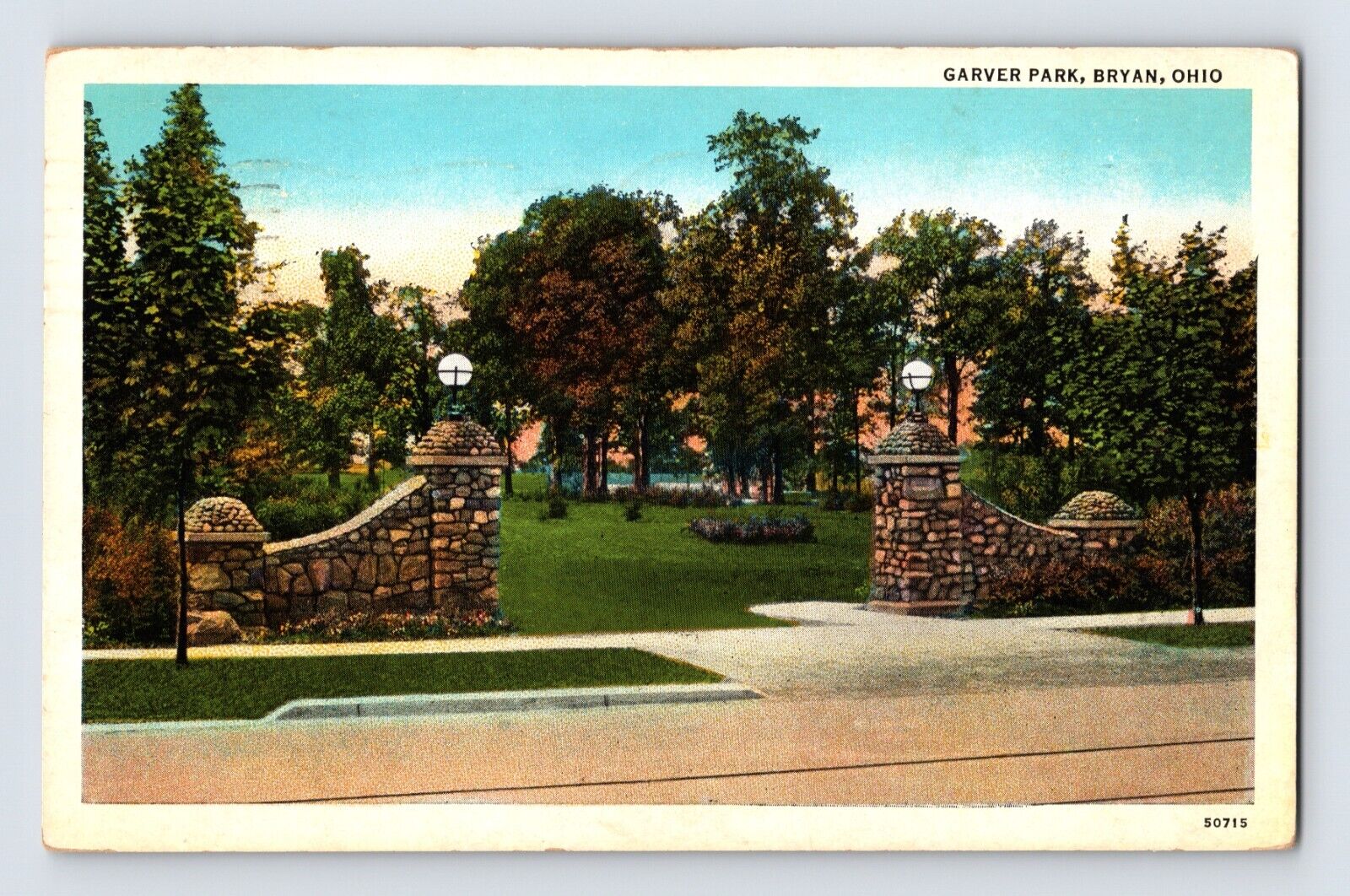 Postcard Ohio Bryan OH Garver Park 1935 Posted White Border