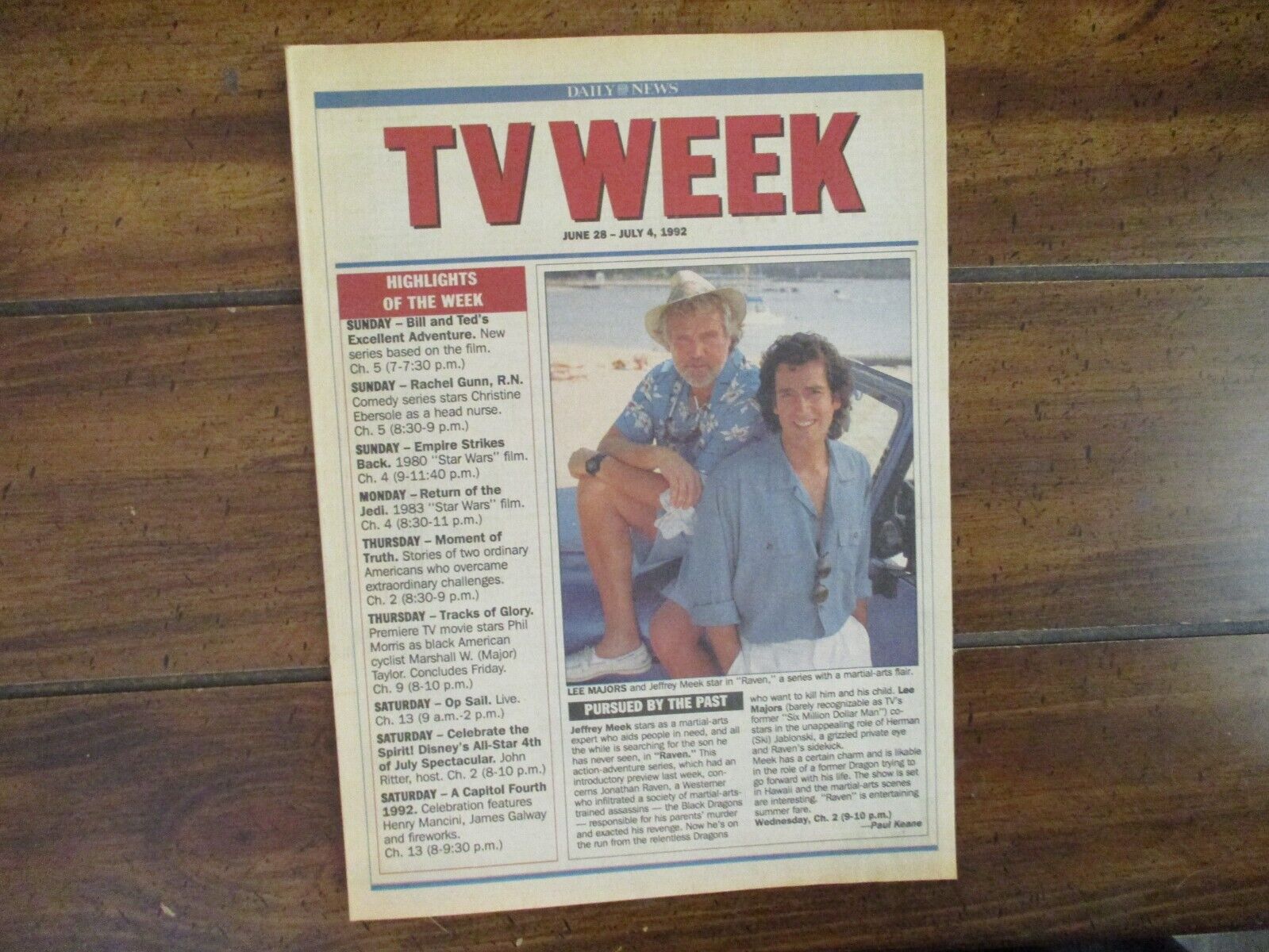 June 28, 1992 N Y Daily News Week TV Magazine  (LEE  MAJORS/JEFFREY  MEEK/RAVEN)