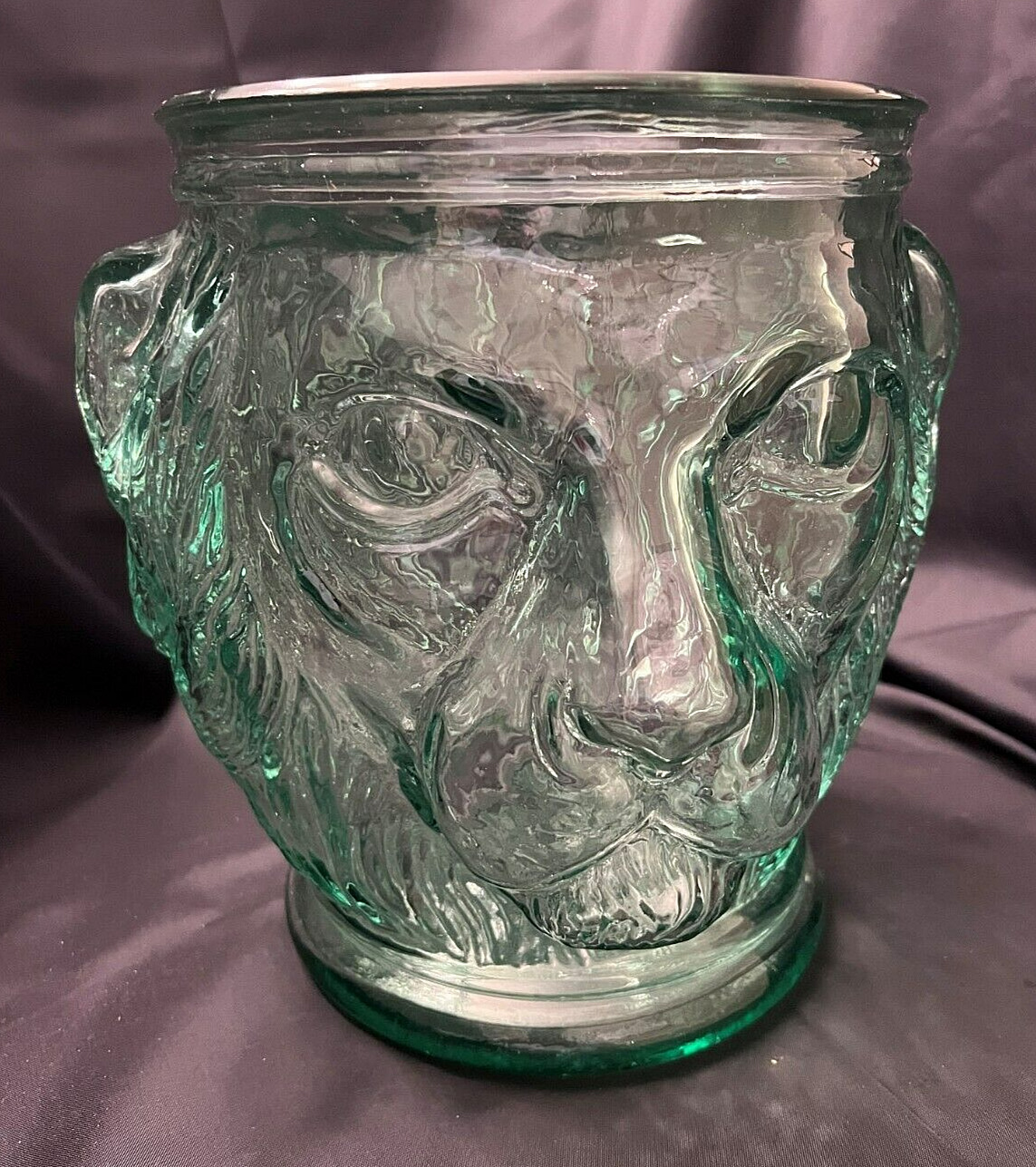 Antique Large LION'S HEAD Green Glass General Store Candy/Pickle Jar - c. 1900