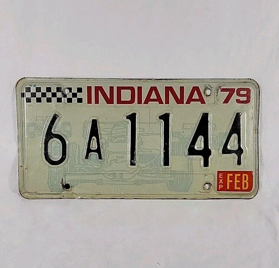 Vintage 1979 Indiana License Plate Checkered Flag Auto Race Car Graphics 6A1144