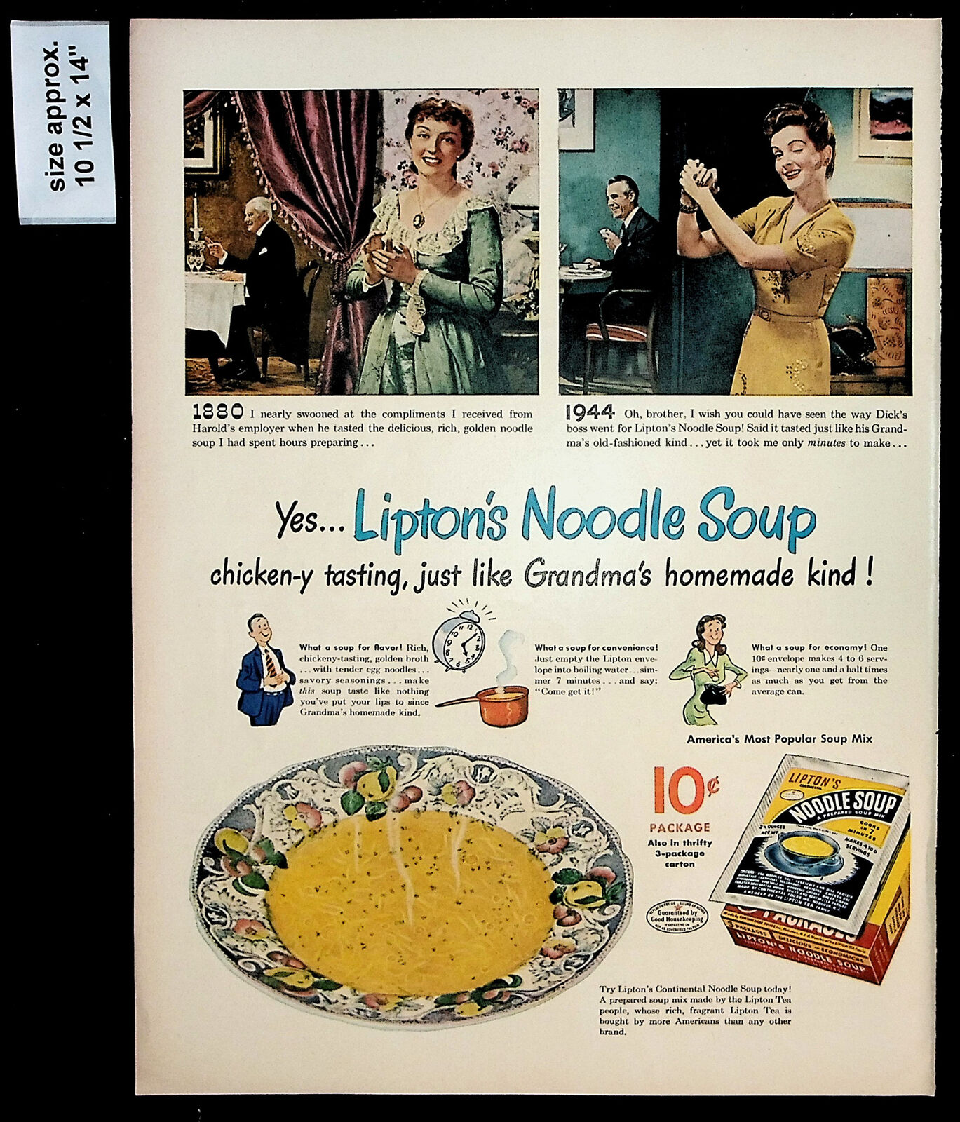 1944 Lipton\'s Noodle Soup Grandma Homemade Meal Woman Vintage Print Ad 38699
