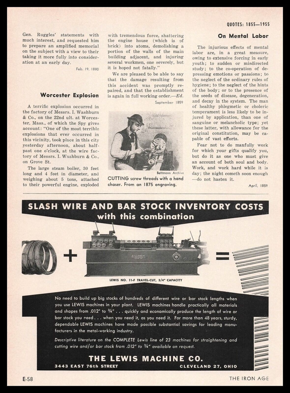 1955 The Lewis Machine Co. Cleveland Ohio No. 11-F Travel-Cut Machines Print Ad