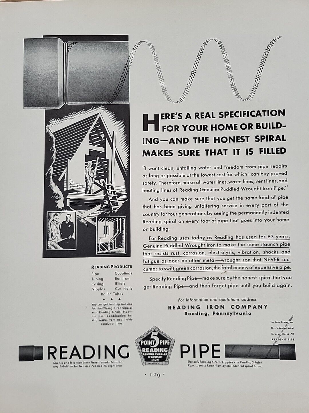 1931 Reading Point 5 Pipe Fortune Mag Print Ad Iron Pennsylvania Art Deco