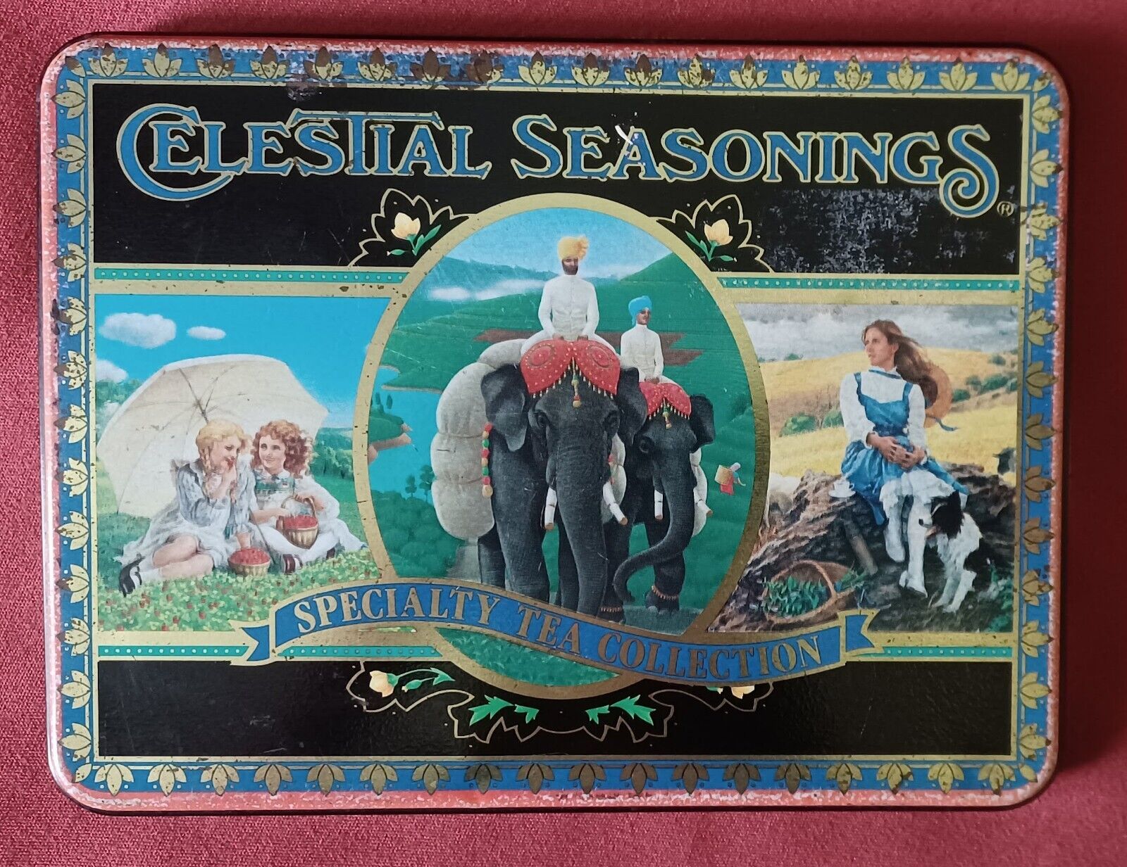 Vintage Celestial Seasonings Specialty Tea Collection Empty Tin 1989 Decorated
