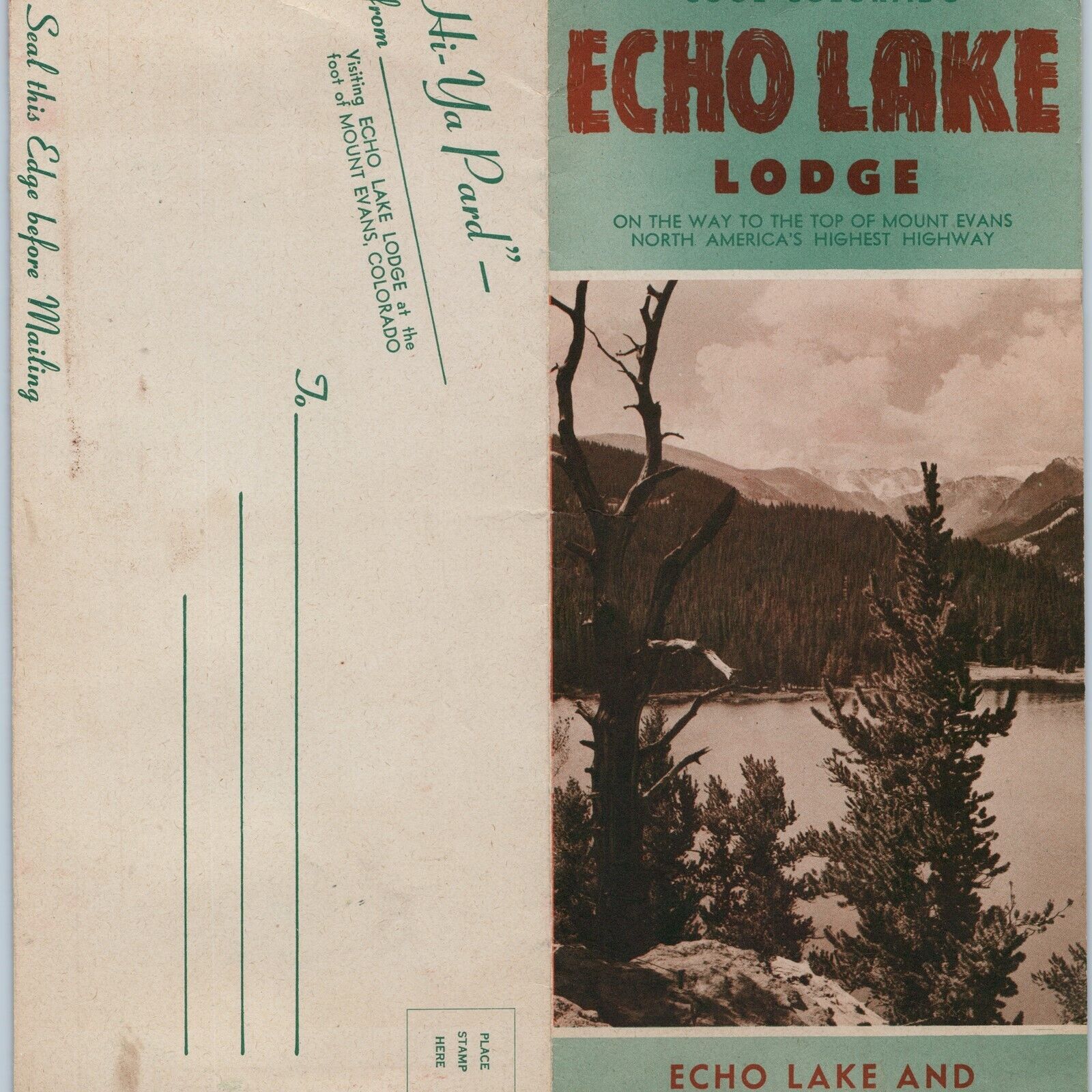 c1940s Idaho Springs, Colorado Echo Lake Lodge Mailer Advertising Brochure CO 1E