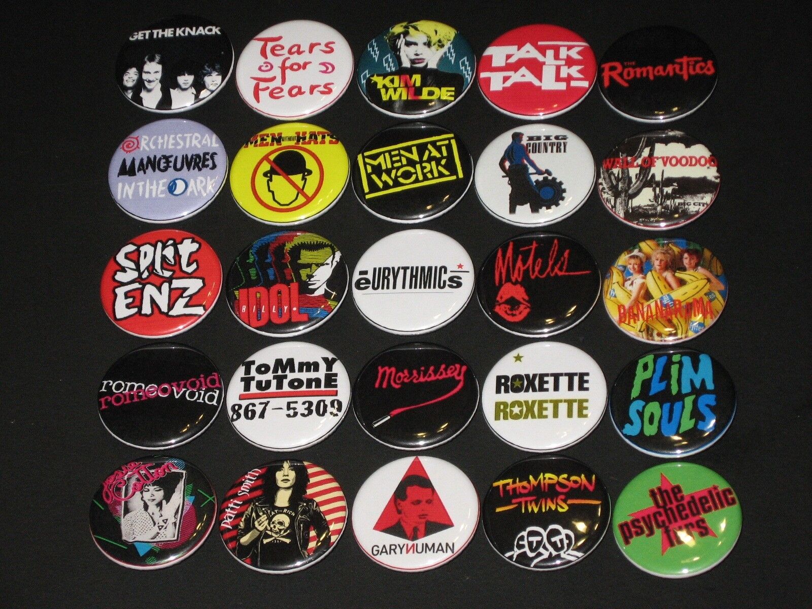 Assorted 80's New Wave Buttons /  Pins 25 Set B