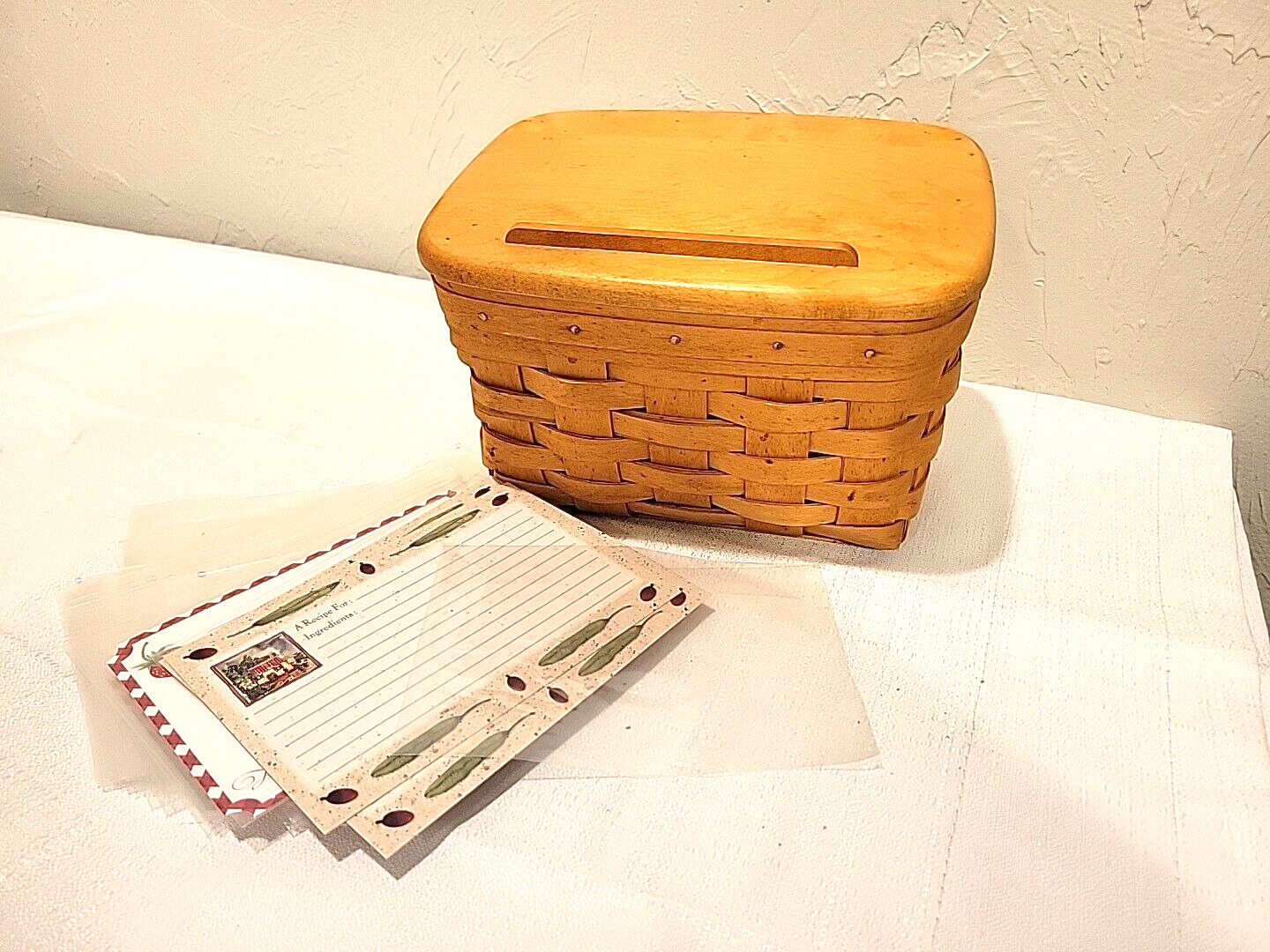 Longaberger 1996 Recipe Basket with Plastic Protector & Wood Lid +