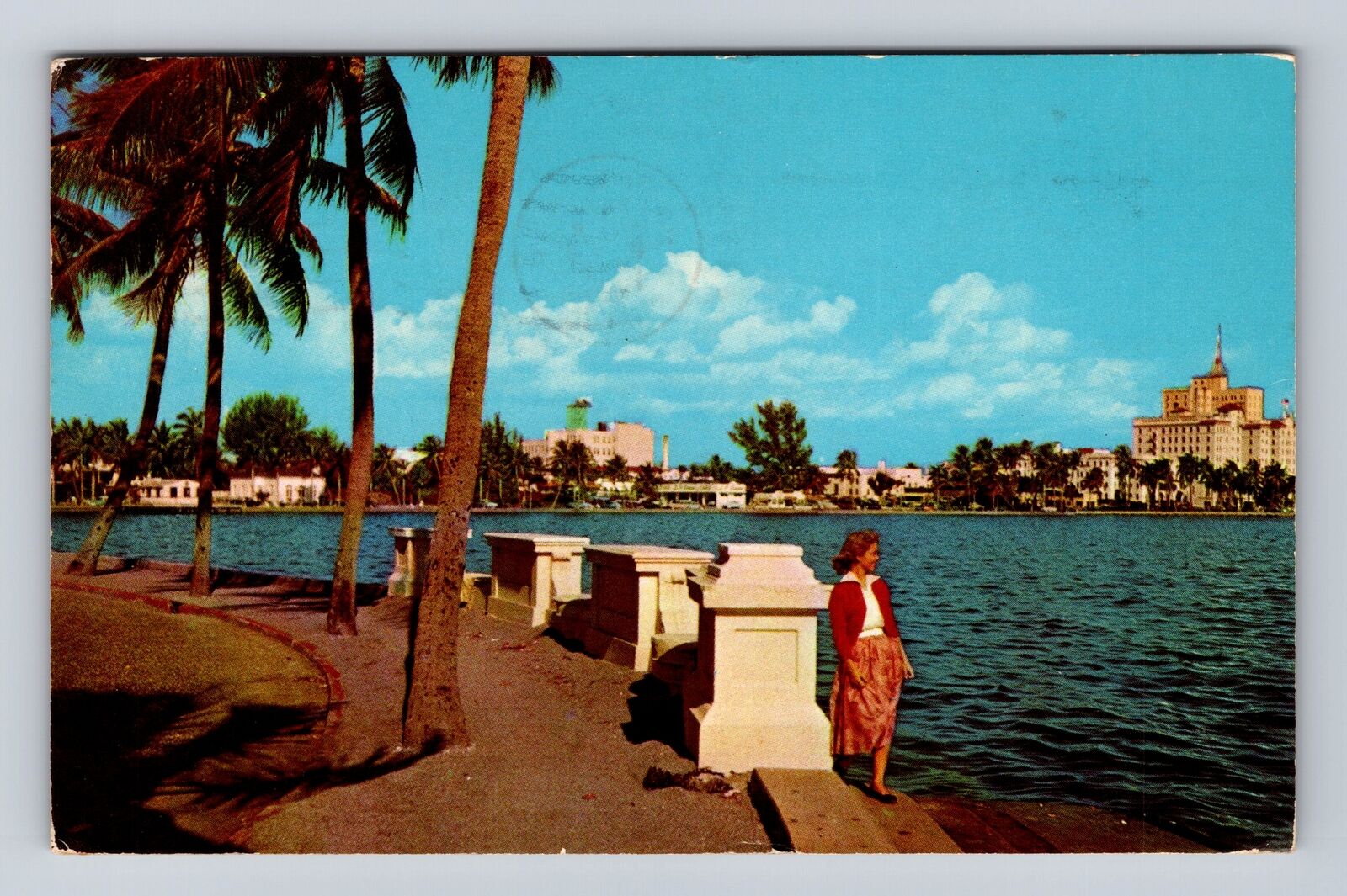 West Palm Beach FL-Florida, Beautiful Lake Front Drive, Vintage c1956 Postcard