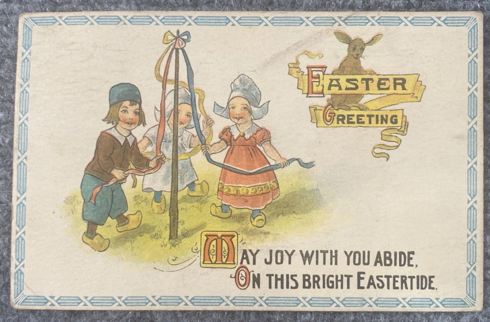 Vintage Postcard Easter Greetings Dutch May Day Poles 1916 Posted Writing