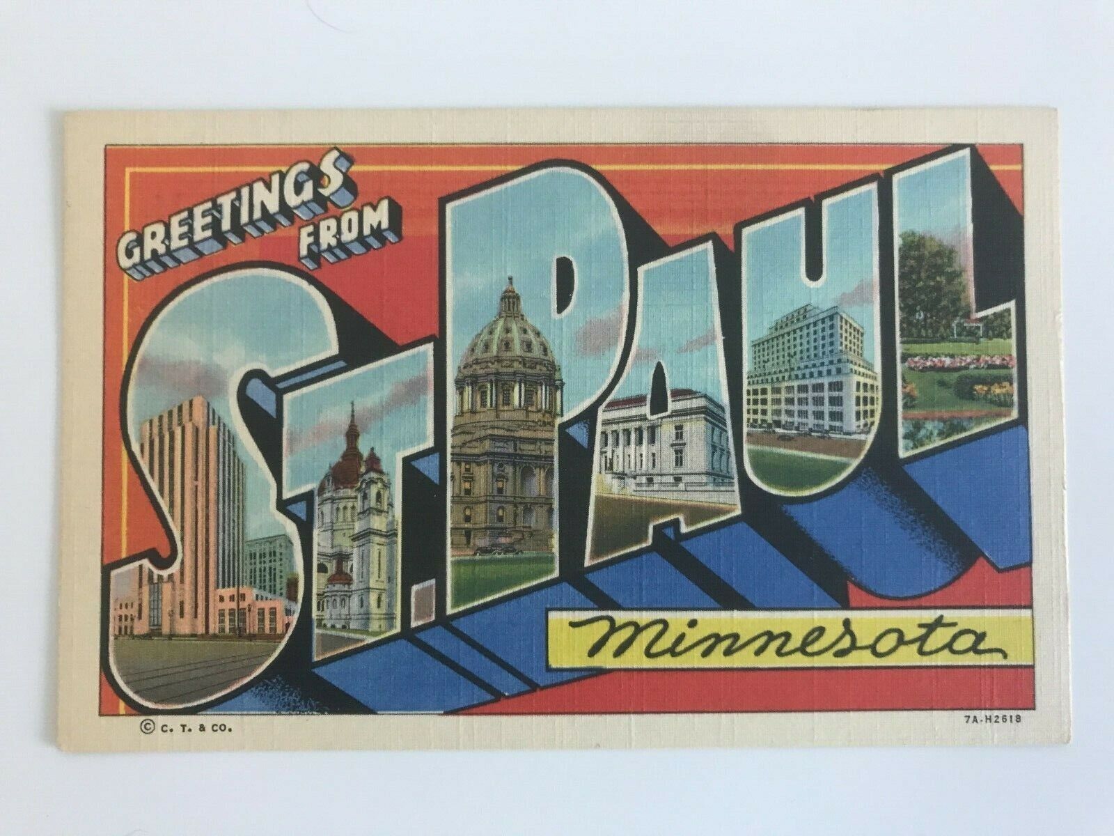 Postcard MN St Paul Minnesota Large Letter State Capitol Landmarks c1940\'s