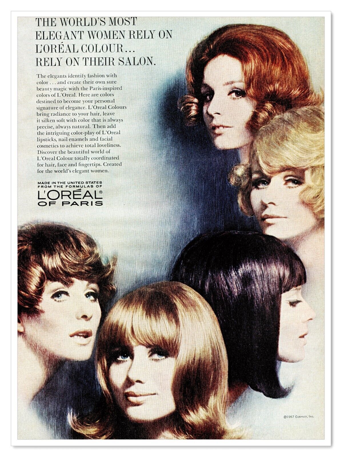 L\'Oreal Colours Cosmetics Elegant Women Vintage 1968 Full-Page Magazine Ad