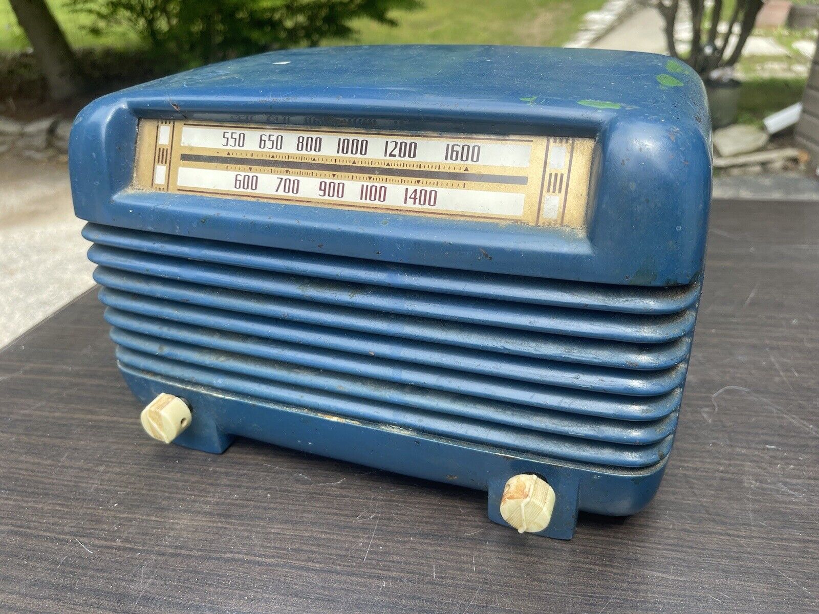 Vintage PHILCO TRANSITONE Model PT 4 Bakelite Tube Radio , For Repair Blue