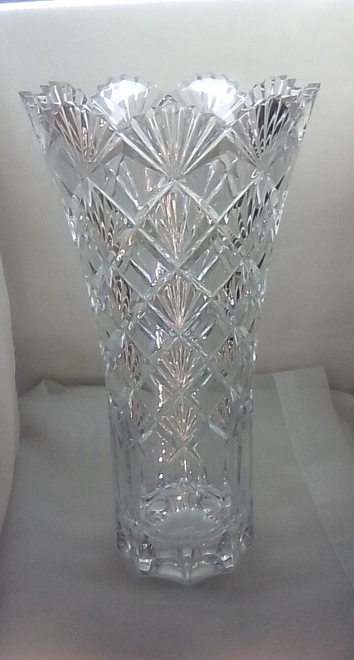 VIG LG Heavy Stunning Lead Crystal Flared Vase Mikasa Valbonne Czech Republic 