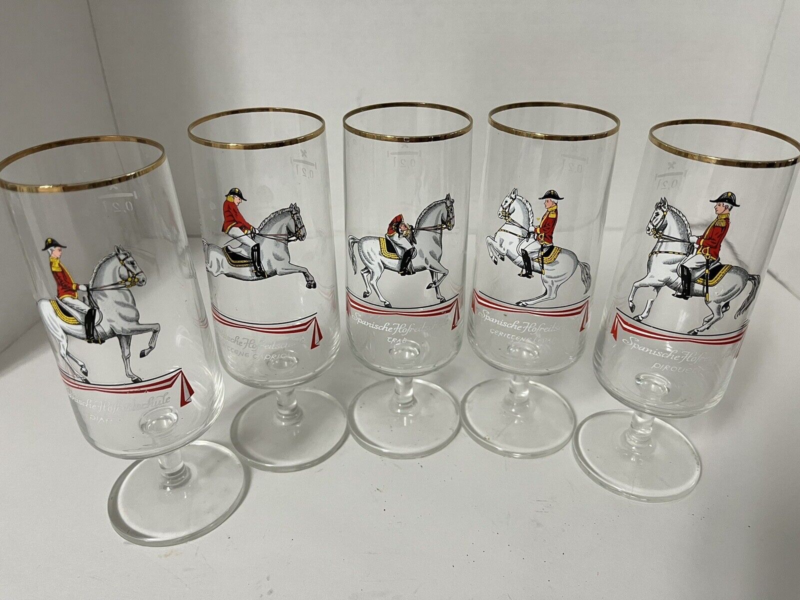 Set of 5 Vintage Spanische Hofreitschule (Spanish Riding School) Glasses Goblets