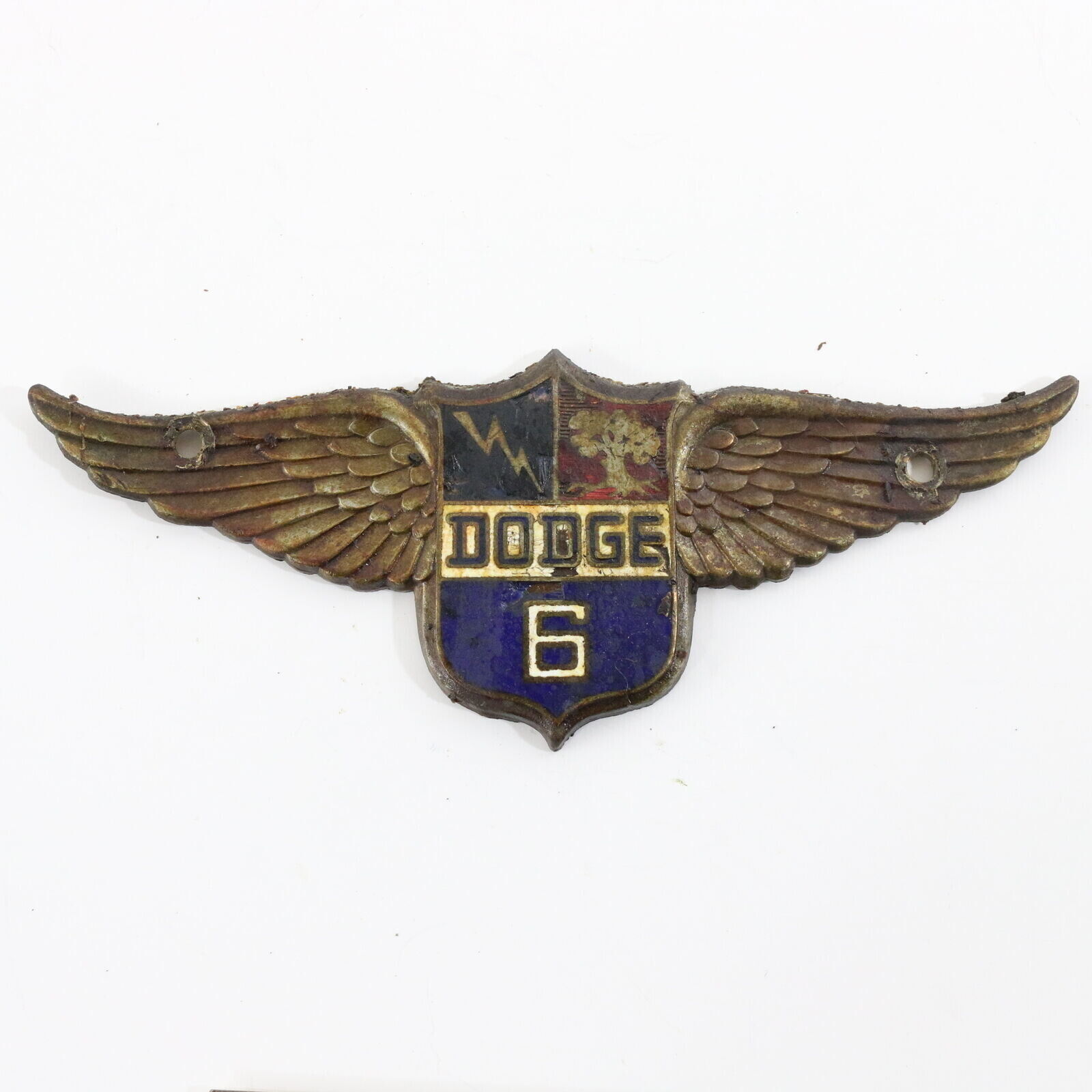 Dodge 6 Wings Antique Metal Automobile Emblem Badge 5” ca. 1920s